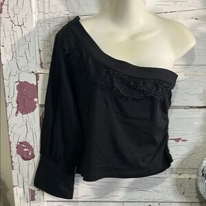 NWT Anthropologie One Shoulder Top Lace Neckline French Cuff Sleeve Lg MSRP $78